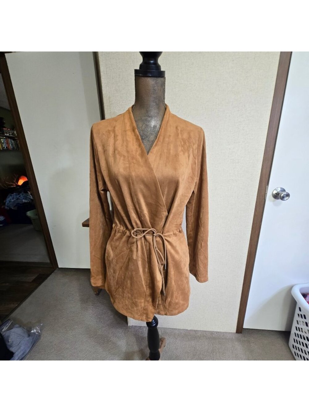 NEW Faux Suede Large Wrap Jacket Blazer Camel Tan Boho Western Cowgirl